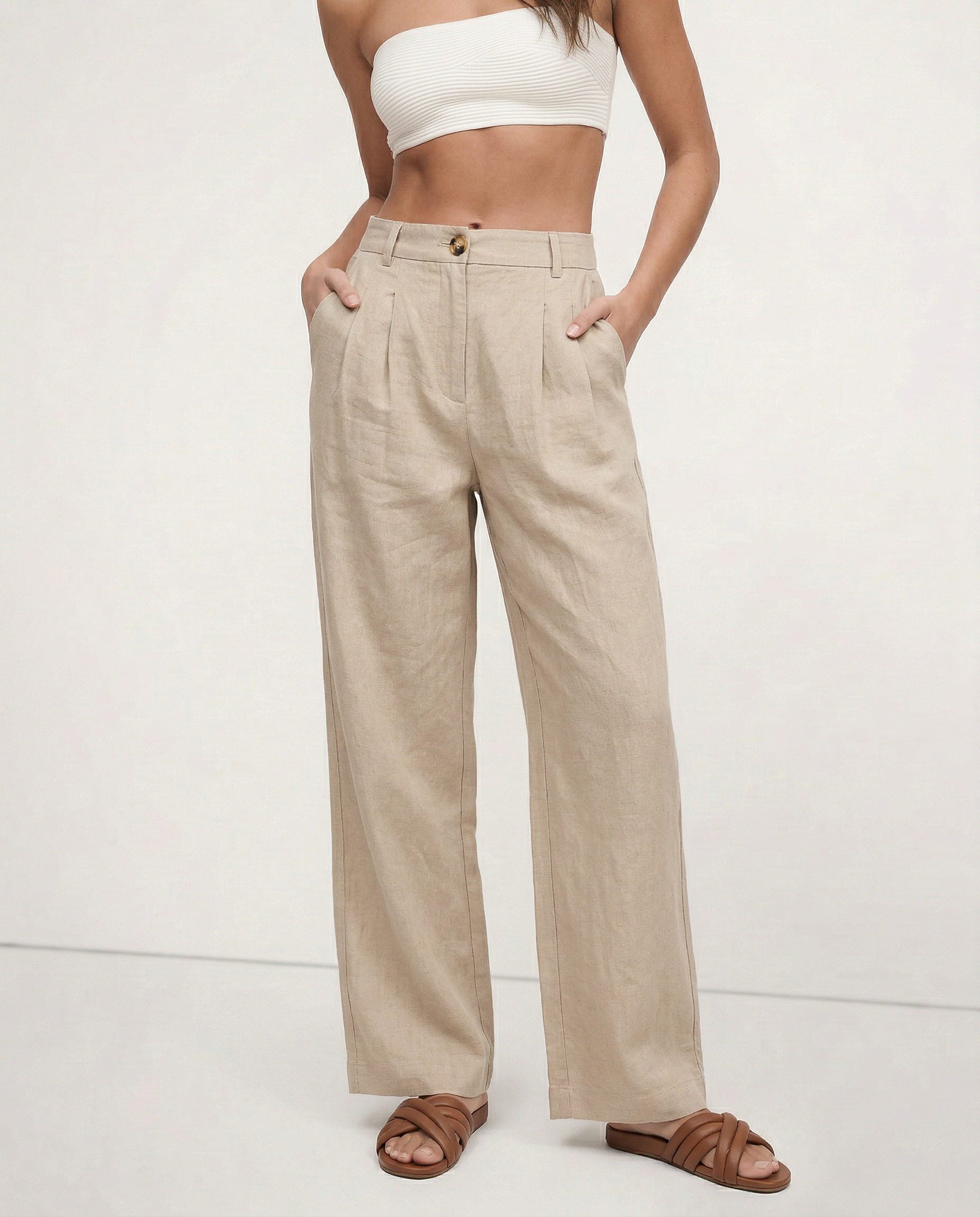 Pleated Linen Culotte Pants for Women - Lightweight, Casual Summer Trousers