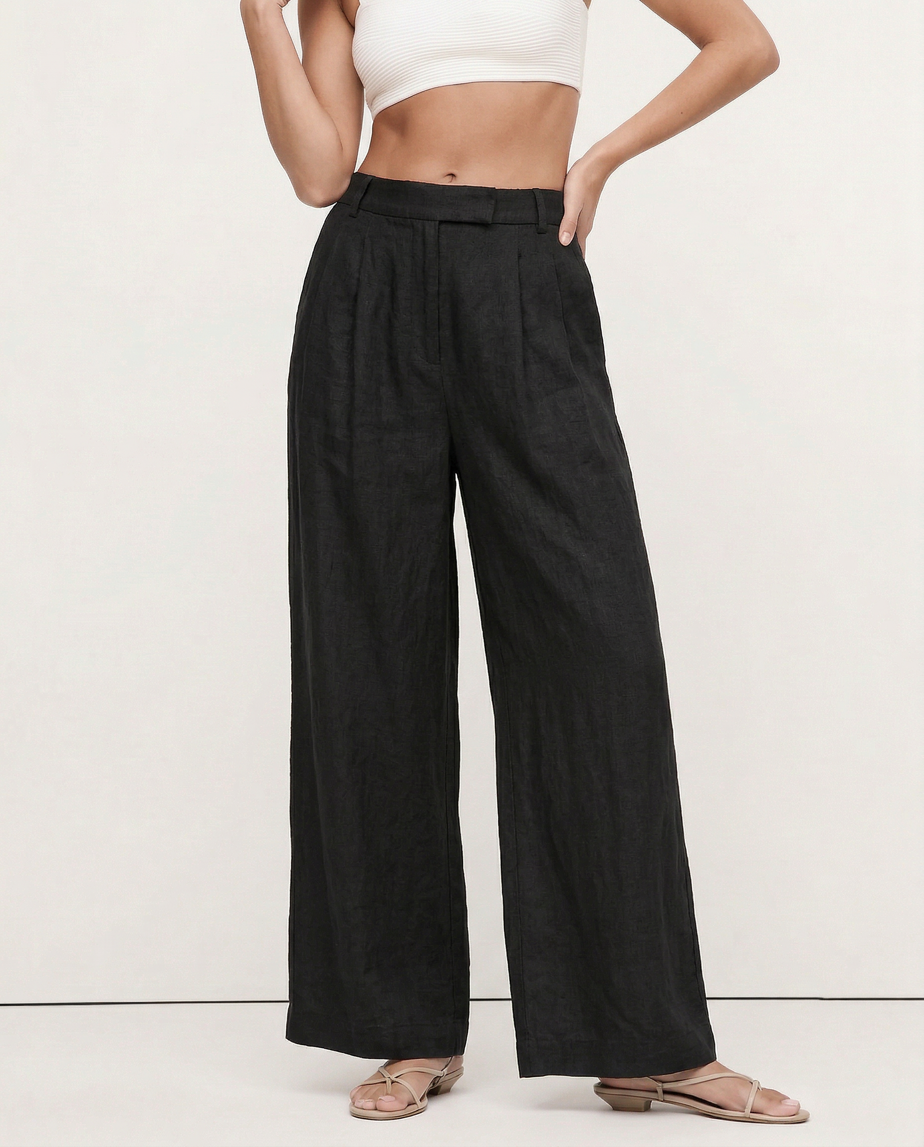 Pleated Wide Leg Linen Pants for Women - Casual Summer Trousers