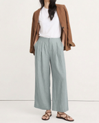 Pleated Wide Leg Linen Pants for Women - Casual Summer Trousers
