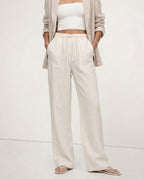 Straight Linen Drawstring Pants for Casual Wear - Lightweight and Comfortable
