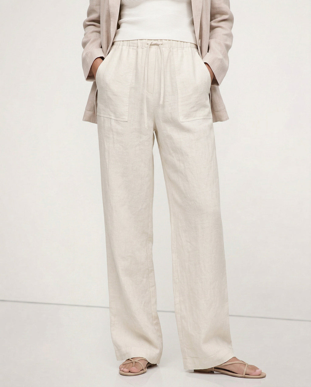 Straight Linen Drawstring Pants for Casual Wear - Lightweight and Comfortable