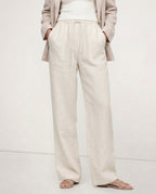 Straight Linen Drawstring Pants for Casual Wear - Lightweight and Comfortable