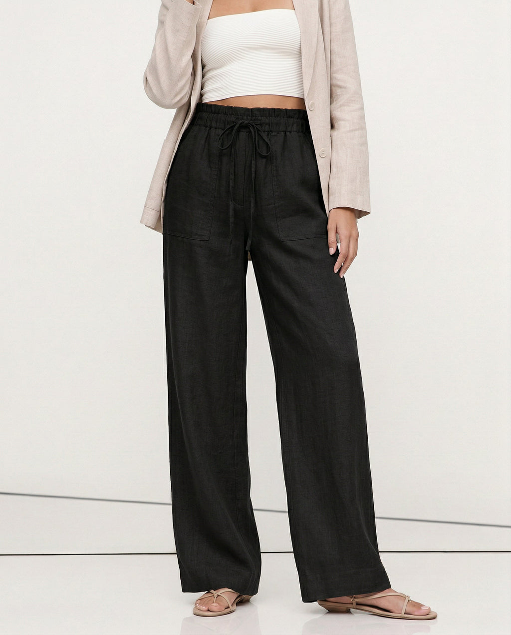 Straight Linen Drawstring Pants for Casual Wear - Lightweight and Comfortable