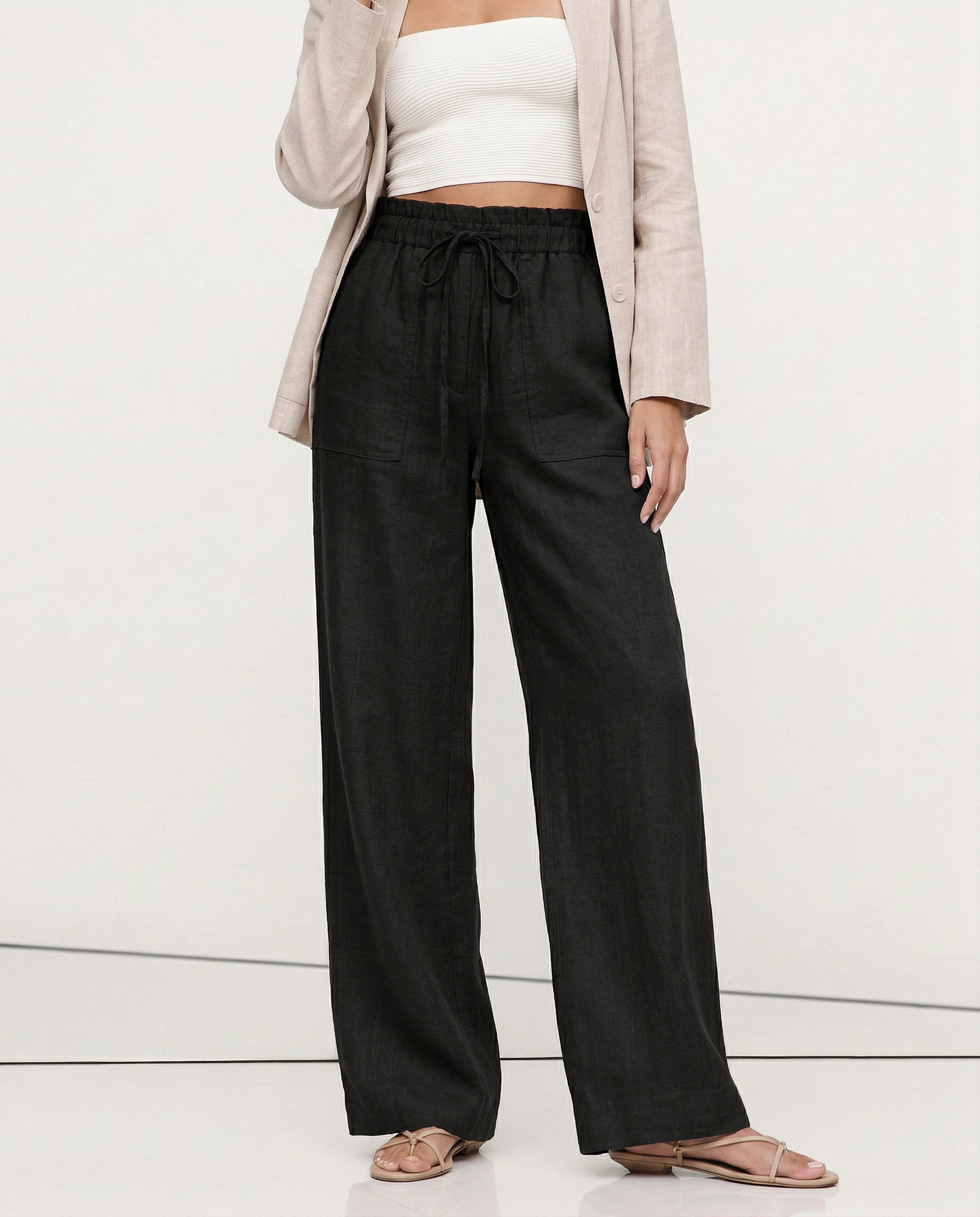 Straight Linen Drawstring Pants for Casual Wear - Lightweight and Comfortable