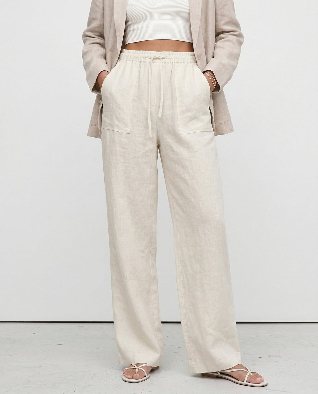 Straight Linen Drawstring Pants for Casual Wear - Lightweight and Comfortable