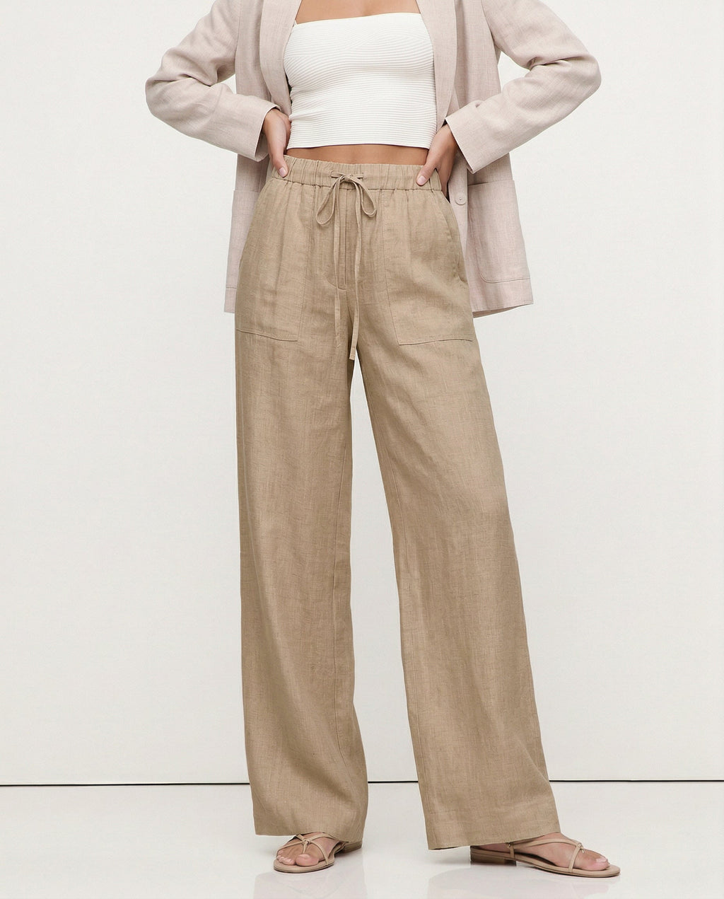 Straight Linen Drawstring Pants for Casual Wear - Lightweight and Comfortable