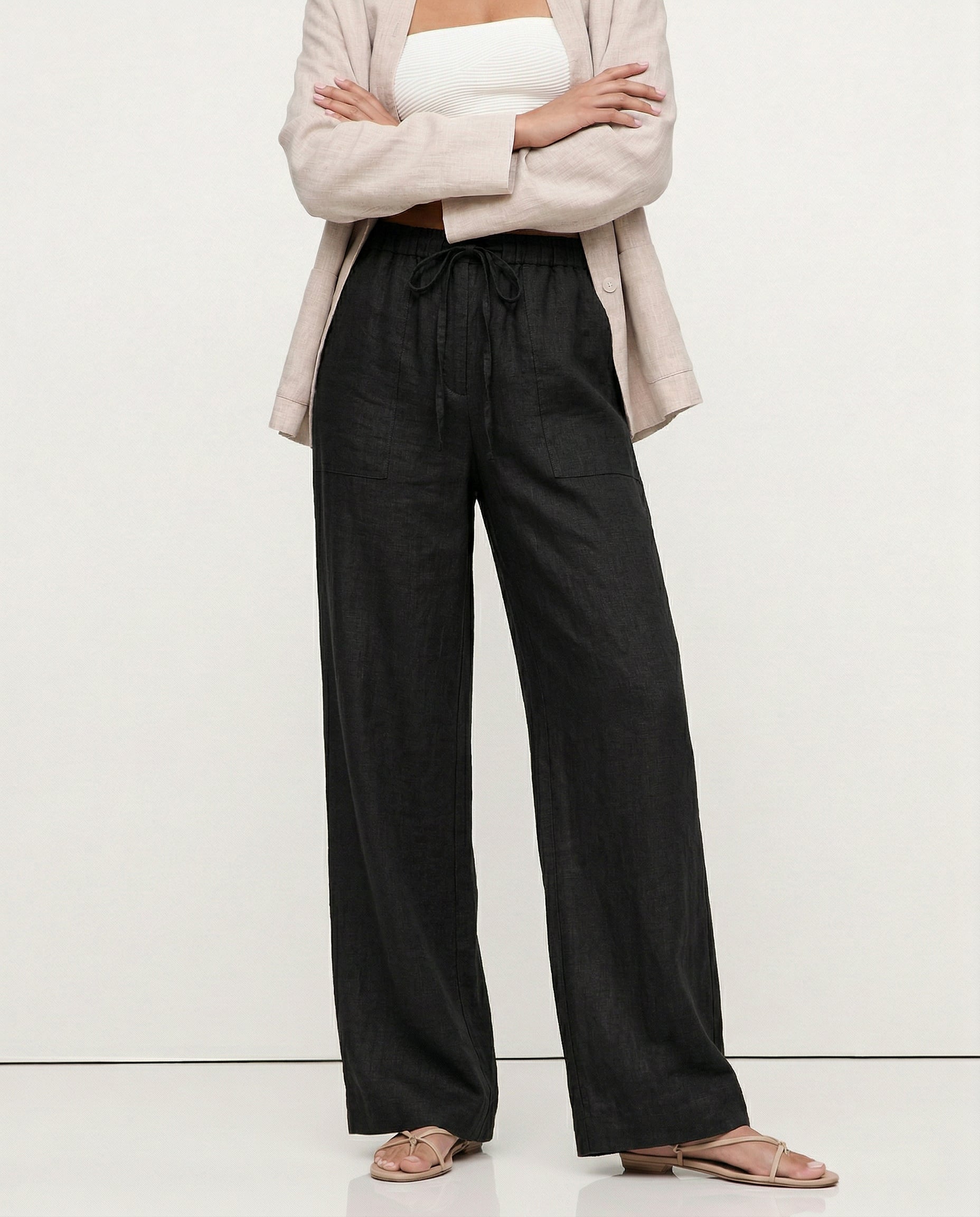 Straight Linen Drawstring Pants for Casual Wear - Lightweight and Comfortable