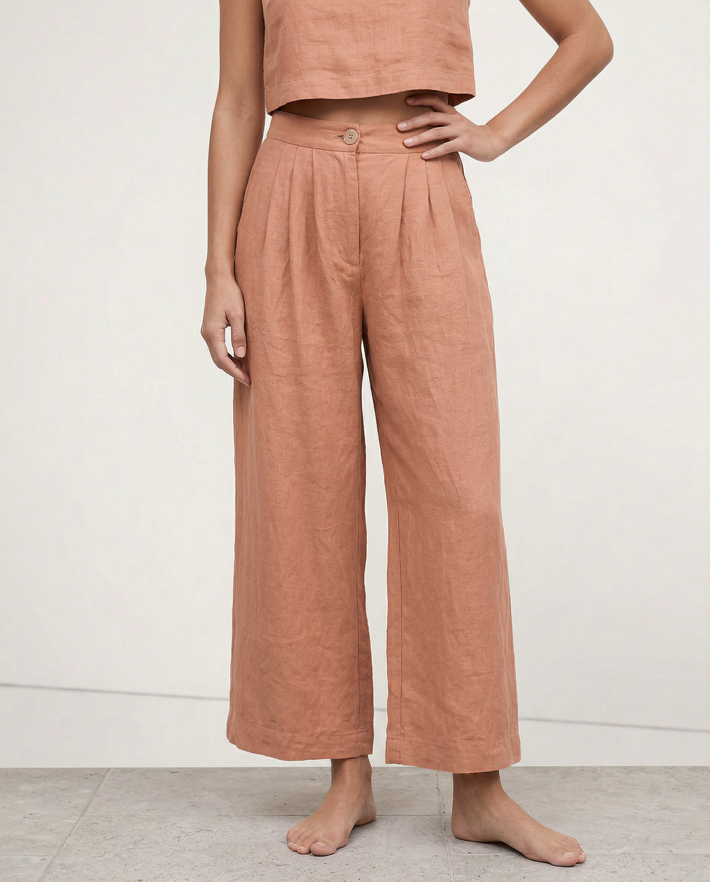 Pleated Linen Culotte Pants for Women - Lightweight, Casual Summer Trousers