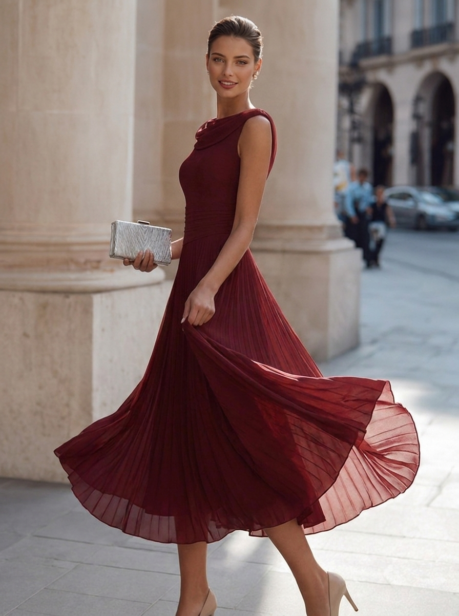 Sleeveless Pleated Maxi Dress for Women UK – Evening Gown Black Tie & Cocktail Attire