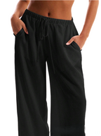 Linen Drawstring Trousers for Women - Lightweight Casual Pants for Everyday Wear